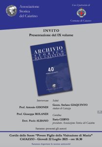 Presentazione del IX volume -Archivio Storico del Caiatino- arch ix